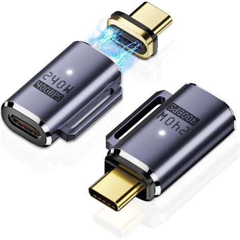 Lot de 2 adaptateurs magnétiques USB C 240 W, connecteur magnétique USB 4 droit, 40 Gbit/s, prend en charge 8 K à 60 Hz, affichage vidéo pour Thunderboard 4/3, MacBook Pro/Air et autres (1/5)