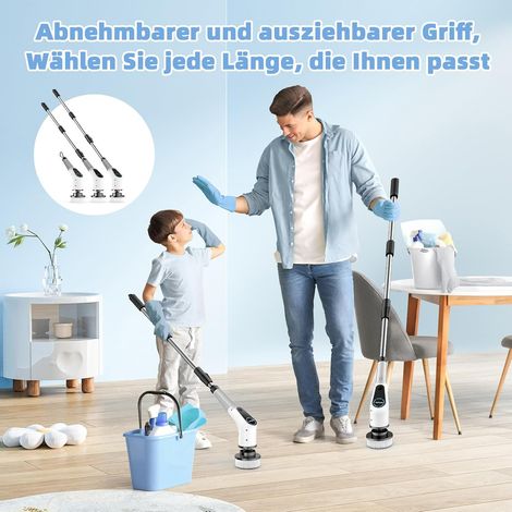 Brosse de nettoyage électrique JeiibrZui - Kit 8 en 1 avec têtes interchangeables - Manche télescopique réglable de 30 à 137 cm - 2 vitesses et (1/5)