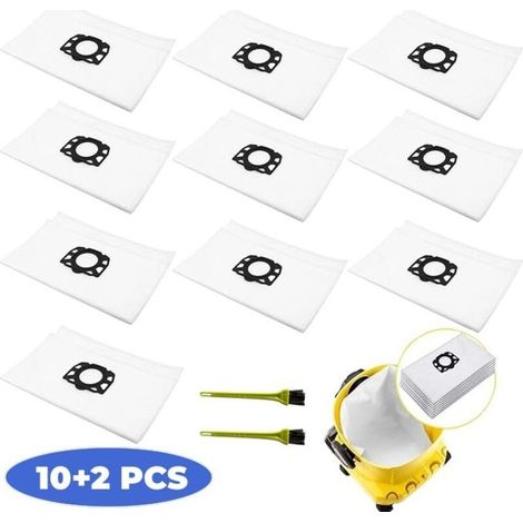 Packung mit 10 Vliesfilterbeuteln für Kärcher WD4/WD5/WD6/MV4/KD3/WD3 Staubsauger - kompatibel mit Kärcher Nass- und Trockensaugern - Filterbeutel mit 2 Bürsten (1/5)