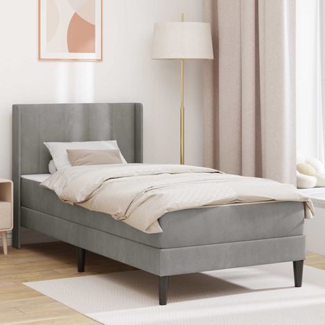vidaXL Bettgestell mit Matratze mit Kopfteil Hellgrau 90 x 190 cm Samt (1/5)