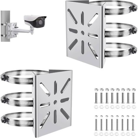 Set aus 2 universellen Masthalterungen für Überwachungskameras, vertikale Edelstahlhalterung mit 6 verstellbaren Schlaufen, für Außenkameras (CCTV)
