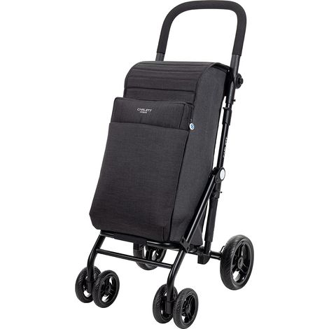 Carlett-Carrello della Spesa,Trolley da Supermercato Pieghevole,4 Ruote Resistenti alla Pioggia,grande Capacità di 25 kg, Borsa Principale da 36L, Borsa Termica da 7,5L e Tasca Posteriore-Colore Nero (1/5)