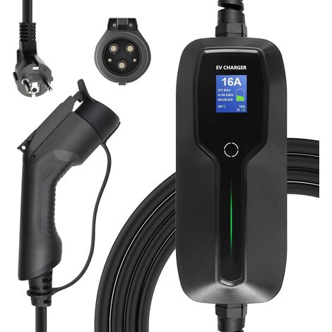 Type 1 EV Charger 2.2/3.6KW Electric Car Charger Switchable Charging Cable 10/16A EV with Schuko 2-Pin Screen SAE J1772 EVSE 6m/20ft (1/5)