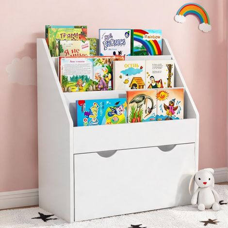 Bibliothèque enfant 3 étagères et tiroir MDF blanc 3 niveaux (1/5)