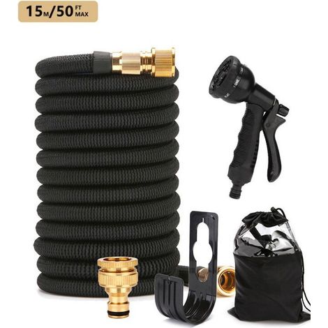 Tuyau d'arrosage flexible extensible pour l'eau 50FT/15m，noir
