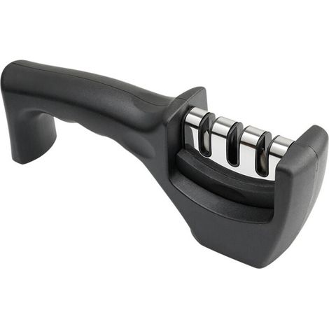 Aiguiseur à 3 phases - pour couteaux de cuisine - résultat professionnel/design ergonomique - pierre céramique/carbure tungstène/diamant - finition noire/chromée (1/4)