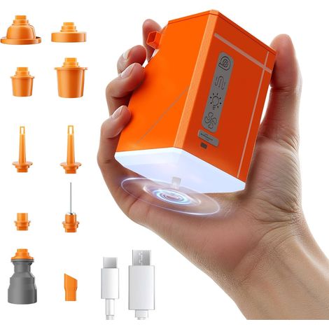 Portable Pompe à Air Électrique, 3000mAh Gonflable/Dégonflable Pompe avec 10 Buses, LED Ventilateur, Lampes Camping, USB Rechargeable, pour Matelas, Jouets de Piscine, Bouée de Sauvetage (1/5)