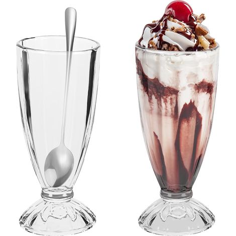 2 Pièces Coupes à Glace, 360ml Coupes à Dessert Réutilisable Coupe Glace Lave-vaisselle avec Deux Cuillères, Verrines en Verre pour Glaces, Desserts, Boissons, Cocktails (1/5)