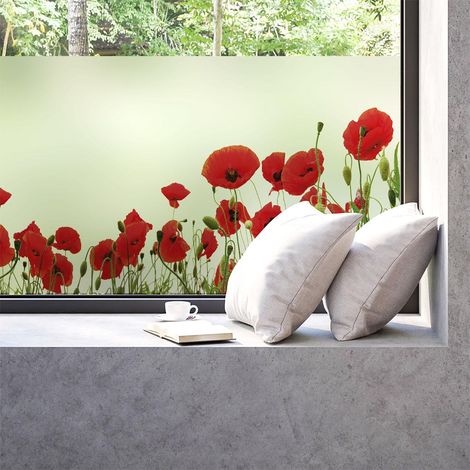Film fenêtre occultant coquelicots – 40x100cm – Absorption lumière 15% – Transmission lumière 85% – Pour vitres et portes de douche (1/5)