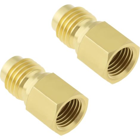 2 Brass Vacuum Pump Hose Adapters ACME Male Thread LH 1/2 Inch Female Thread SAE 1/4 Inch for R-12 R-134a R-1234yF (1/5)