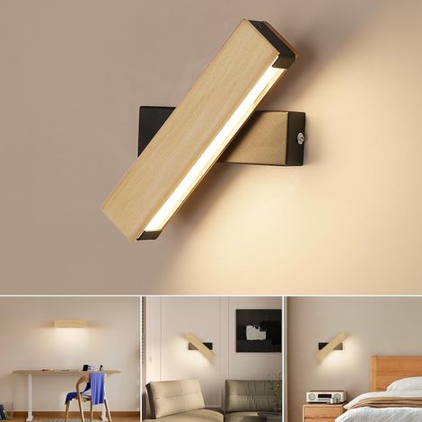 Applique murale LED en bois, applique murale LED d'intérieur rotative à 360°,adaptée aux escaliers,chambres,entrées,balcons et salons (lumière chaude) (1/5)