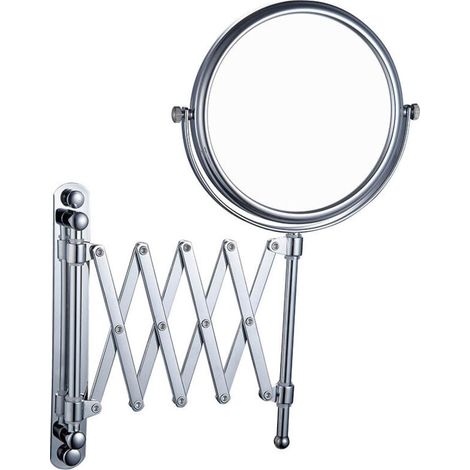 SABIR Miroir Grossissant Mural Extensible et Pivotant à 360° - Grossissement x3-20 cm - Mirroir Murales Salle de Bain Double Face en Acier Inoxydable pour Maquillage et Rasage (1/5)