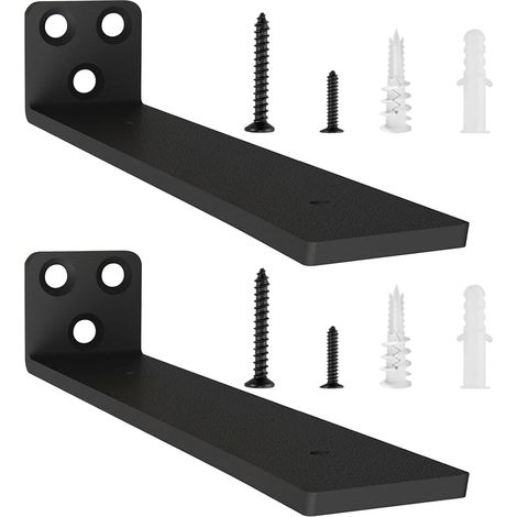 2 Pièces Equerre Etagere Murale 20 cm, Equerre Charge Lourde, Support étagère Murale Pour Étagères Ouvertes de Bricolage (Noir, 20cm) (1/5)