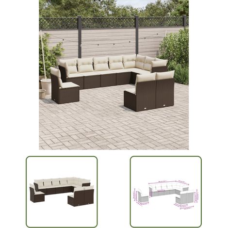 The Living Store 10-tlg. Garten-Sofagarnitur mit Kissen Braun Poly Rattan - Gartensofas - Outdoor Möbel - Lounge Set - Gartenlounge - Rattan Sofa (1/3)