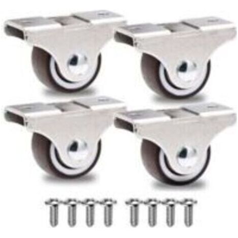 Lot de 4 Mini Roulette Fixe sans Frein pour Meubles - Roulette de 25mm pour Charge Lourde Jusqu'à 40kg + 8 Vis - Argentées