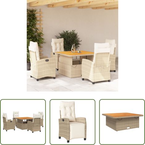 vidaXL Relaxsessel - 5-tlg. Garten-Essgruppe mit Kissen Beige Poly Rattan (1/5)