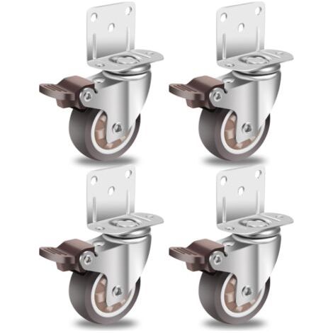 Sollbry 50mm Roulettes pour Meubles avec 4 Frein, Plaque de Montage en L, Roulette Charge, Caoutchouc pour Tous Les Sols, Meuble, Étagères,Coffres à Jouets,lot de 4 (1/4)