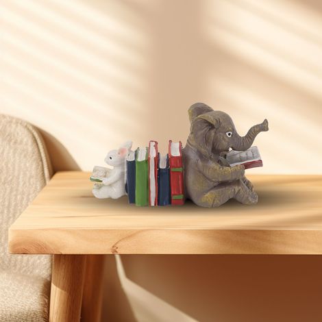 [Figurine de jardin] [Sculpture en résine synthétique] [Éléphant et lapin lisant] (1/5)