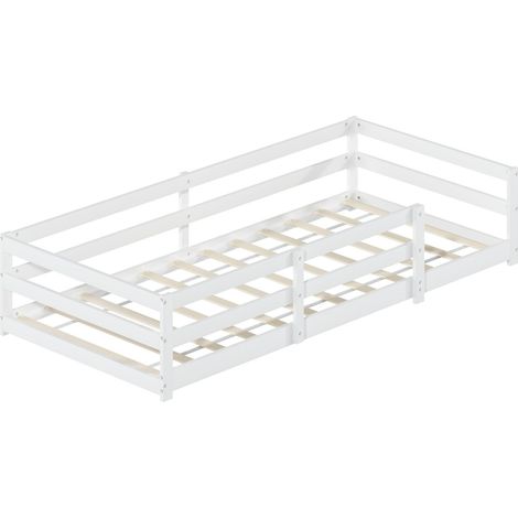 Lit Montessori au sol avec barrière de protection en bois de pin blanc 90 x 200 cm (1/5)