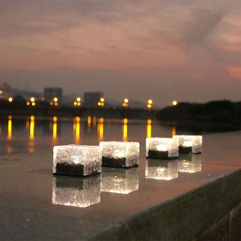 Lampe solaire de sol en forme de brique de glace avec interrupteur automatique, étanche, pour éclairage extérieur, fonctionne sur batterie, lumière blanche. (1/5)