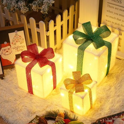 Lot de 3 boîtes cadeaux lumineuses Noël 50 LED minuterie télécommande 8 modes (1/5)