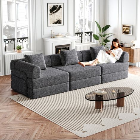 Schlafsofa aus Chenille in Grau, 2-in-1, 1-Sitzer, mit Stauraum in der Armlehne (1/5)