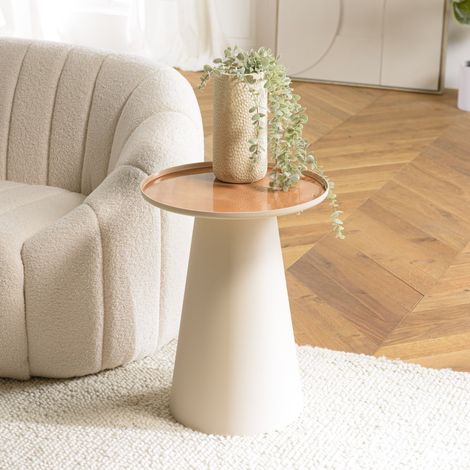 JAMES - Table d'appoint ronde 40x40cm plateau en métal émaillé caramel