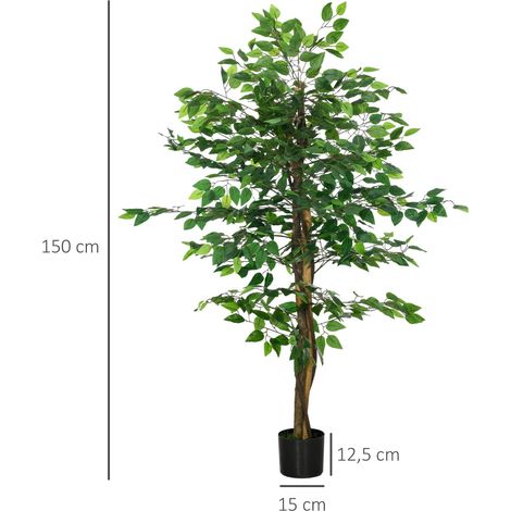 Plante artificielle ficus hauteur 1,50 m tronc branches liane lichen feuilles grand réalisme pot inclus vert (1/5)