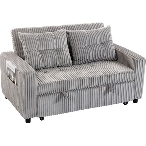 Canapé pliable clair pour salon Canapé-lit places, revêtement velours côtelé, convertible lit, coussins, poches latérales, gris (1/5)