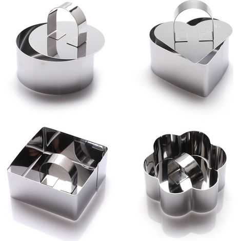 8 Anneaux à Pâtisserie Ronds en Inox, Moules à Mini Gâteaux et Mousses, Cercles à Dessert et Pâtisserie, Lot de 8 Cercles Alimentaires avec 8 Presses Incluses (1/2)