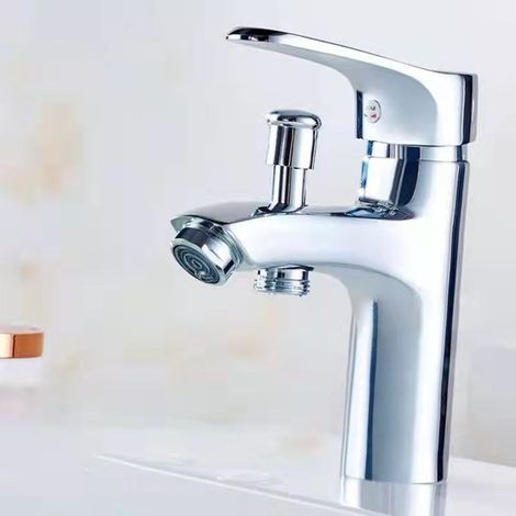 Copper dual-control basin faucet with shower head, 2-in-1 shower and shampoo, single-hole hot and cold water faucet for washbasin - Alloy model [Single faucet, inlet pipe not included]