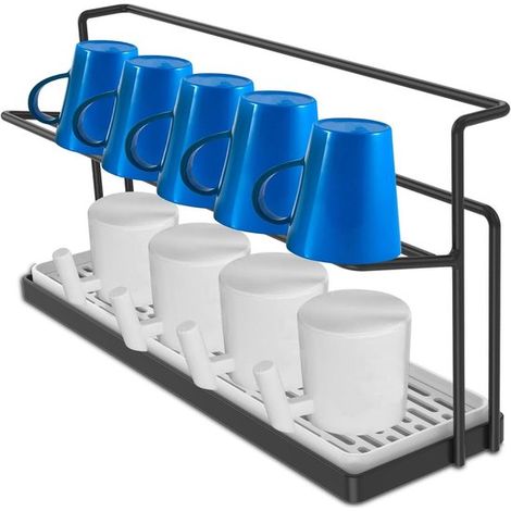 Égouttoir à bouteilles et porte-bouteilles - Étagère de cuisine - Organisation de la cuisine - Acier au carbone double couche - 40 x 19,5 cm - Noir (1/5)