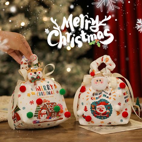 Sacs cadeaux de Noël avec cordon de serrage, lot de 2, sacs pour emballer les friandises de Noël, sacs cadeaux pour les fêtes de Noël, sacs à bonbons avec nœuds (1/4)