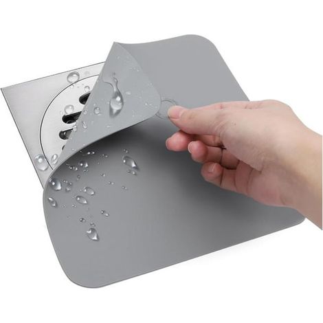 2 pièces bouchon d'évacuation en silicone, 20 × 20 cm, étanche et anti-odeur, pour douche et cuisine, gris (1/5)