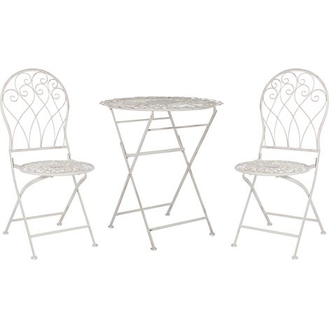 Conjunto de balcón 2 plazas de metal blanco crema mesa sillas desgastado Stiffe
