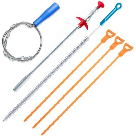 Lot de 6 brosses de nettoyage pour débouchage évier – 3 brosses en plastique 50cm – 1 attrape-serpent inox 61cm – Outil métal 100cm (1/5)