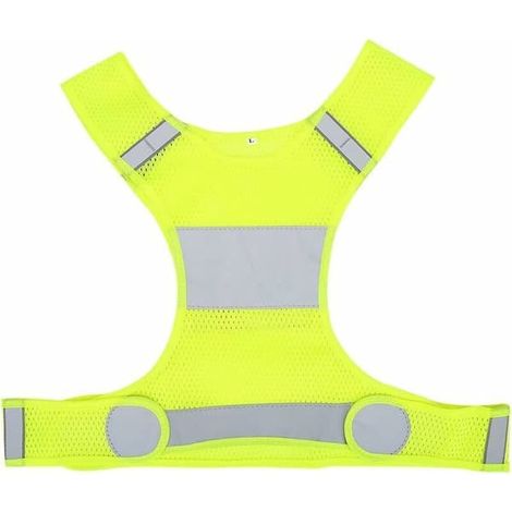 Gilet de course réfléchissant, jaune fluorescent, taille ajustable, haute visibilité, pour la sécurité lors des courses nocturnes, avec poches XL. (1/4)