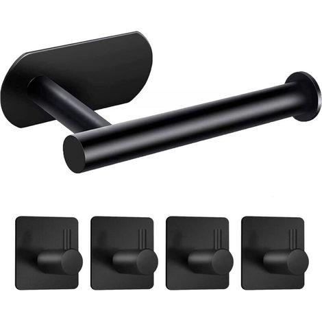 Porte-papier toilette - sans perçage porte-papier toilette - porte-papier toilette auto-adhésif en acier inoxydable - avec 4 crochets adhésifs noir - pour salles de bains &... (1/3)