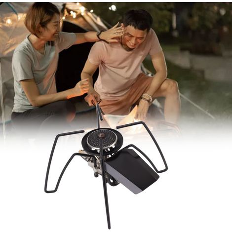 Réchaud de camping pliable et portable à cassette, réchaud araignée noir, réchaud à gaz pour barbecue de camping (1/5)
