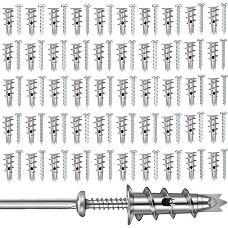 50 Pièces Cheville Placo avec Vis Autoforeuse, Chevilles en Carton Plâtre en Métal Cheville Beton Protection Contre la Rouille Chevilles Autoforeuse Placo pour Fixation Béton Plaques de Plâtre (1/5)