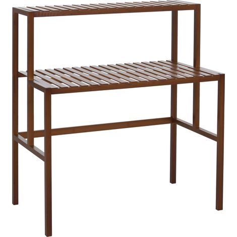 étagére à plantes en bambou HWC-Q34, étagére en escalier pour fleurs, 2 tablettes, 100 x 90 x 50 cm