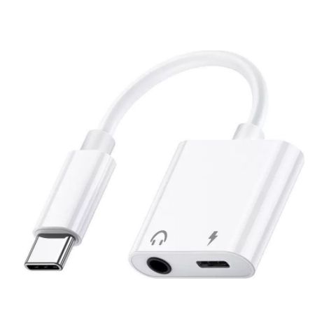 Set aus 2 Kopfhöreradaptern, Audio-Splitter + 2-in-1 Lightning auf 3,5-mm-AUX-Ladegerät, kompatibel mit dem Typ-C-Ladeanschluss, unterstützt Anruf- und Musiksteuerung. (1/5)