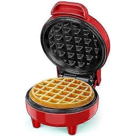 Mini gaufrier, appareil à gaufres, voyant lumineux, revêtement antiadhésif, poignée isolante, format compact rouge (1/4)