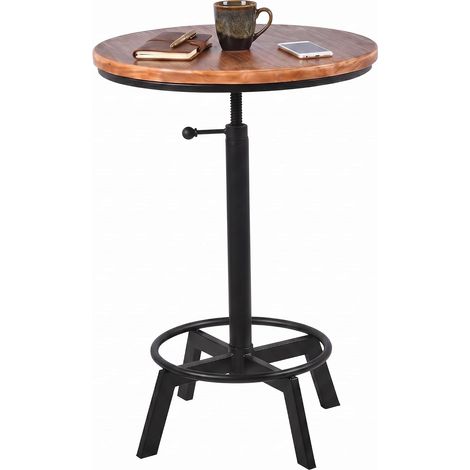 Table de bar réglable de 76,2 à 89,9 cm de hauteur - Table de bistrot industrielle rétro pour cuisine, café, pub - Plateau en bois pivotant (1/5)