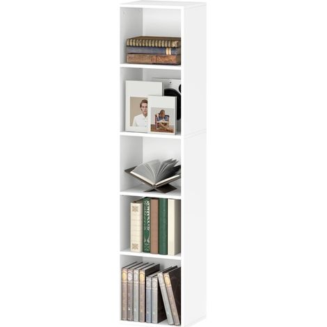 Libreria da terra a 5 livelli bianca con ripiani regolabili (1/5)