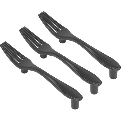 Poignées de tiroir en forme de couverts noirs, 3 pièces pour armoire, bibliothèque et meuble de cuisine, design épais et moderne. (1/5)
