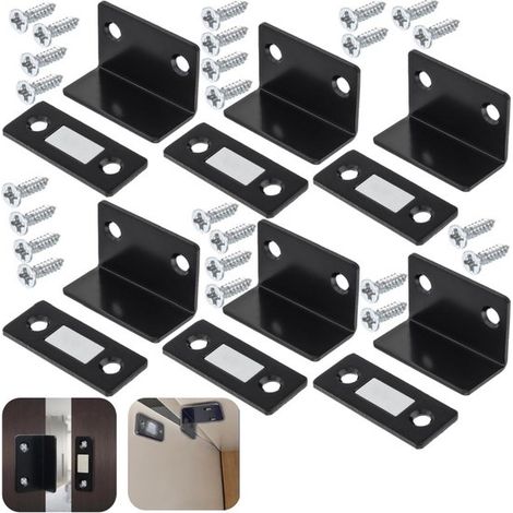 Butées de porte magnétiques lot de 6 - arrêts adhésifs en L pour placards, tiroirs et portes, noir (1/5)