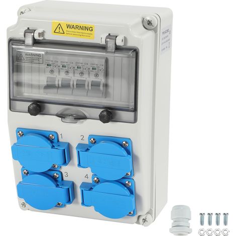 Wolketon Coffret De Chantier Répartiteur mural avec disjoncteur de câble, distributeur de courant de construction avec 4 prises Schuko et 4 prises CEE 16A boîtier de distribution étanche (1/5)