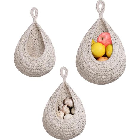 Lot de 3 Panier Mural, Crochet Inclus, Coton Tressé, Grande Ouverture, Rangement Cuisine Salon (1/5)