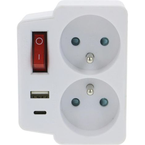 MULTIPRISE 2X16A + USB A & C BLANC DONT DEEE 0.04€ PROFILE 427121014 (1/4)
